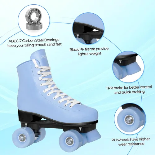 Vista 2 de Nattork Patines de ruedas para mujeres, para exteriores, interiores, cuatro ruedas, divertidos y modernos, para hombres, niñas y niños, color azul