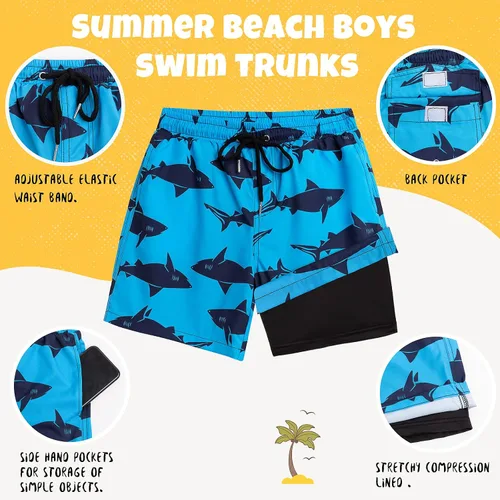 Vista 5 de Traje de baño para niños con forro tipo bóxer de secado rápido para playa