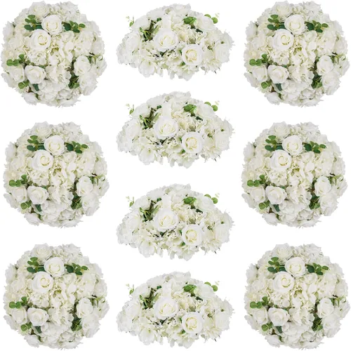 Vista 23 de Bolas de flores burdeos para centros de mesa: 11.8 pulgadas de diámetro, juego de 6