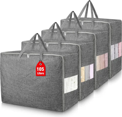 Vista 16 de Bolsas de almacenamiento extra grandes de 105 litros, plegables para manta de edredón, organizadores de armario y contenedores de almacenamiento