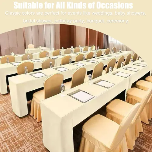 Vista 7 de Paquete de 2 manteles rectangulares ajustables con espalda abierta de 72 x 30 pulgadas, manteles beige para mesas de 6 pies, mantel ajustable