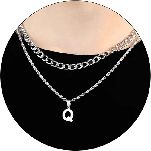 Vista 21 de SENRAN Collar con inicial en capas de la A a la Z para hombre, cadena de cuerda torcida de acero inoxidable de 18 a 20 pulgadas, dije de letra