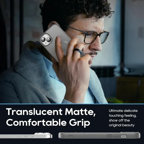 Vista 7 de Funda magnética para iPhone 15 Plus con soporte, soporte delgado con protector de pantalla compatible con MagSafe a prueba de golpes, translúcidas