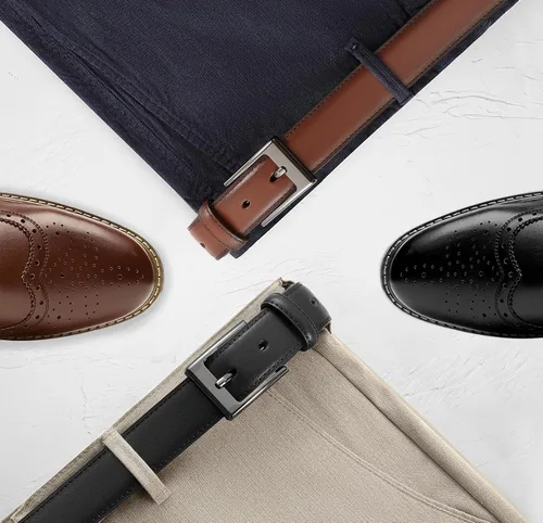 Vista 2 de CHAOREN Cinturón de vestir para hombre, paquete de 2 unidades, cinturón de cuero genuino para hombres de 1 18 pulgadas, ocasión formal y atuendo