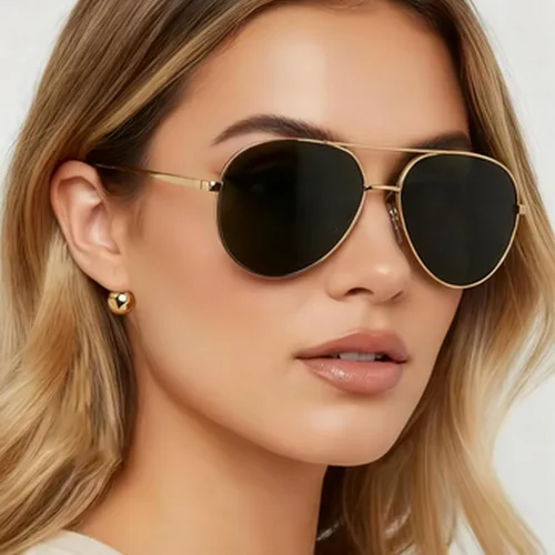 Vista 4 de willochra Lentes de sol piloto retro dorados para mujeres y hombres, aretes de metal de gran tamaño de los años 90, lentes de sol champán