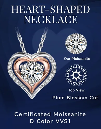 Vista 28 de MomentWish Collar de corazón para mujer, moissanita, diamante de imitación, plata de ley 925
