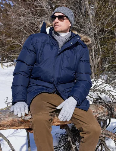 Vista 3 de Chaqueta de invierno larga con capucha para hombre, acolchada, a prueba de viento, parka acolchada con relleno
