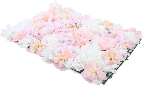 Vista 2 de 12 paneles de pared de flores artificiales de 24 x 16 pulgadas, paneles decorativos de flores de rosas de seda 3D, fondo de pared de flores