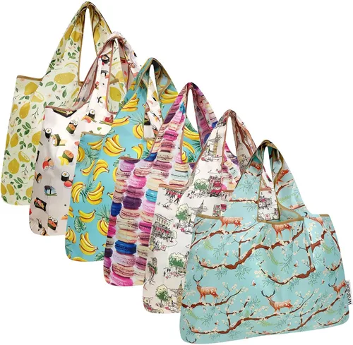 Vista 21 de allydrew Bolsas grandes plegables de nailon reutilizables para comestibles, paquete de 6