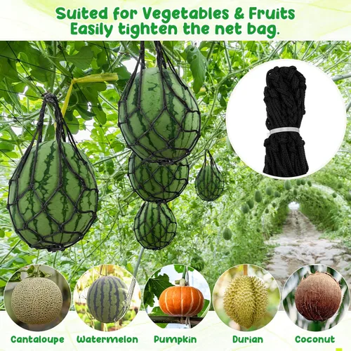 Vista 3 de Nuenen Hamaca de melón de red de sandía, 12 unidades, soporte para plantas y jardín, soporte de calabaza, bolsa colgante protege sandías, melón