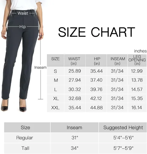 Vista 4 de XELORNA Pantalones de vestir de yoga para mujer, pierna recta, pantalones de yoga de cintura alta, pantalones casuales de negocios con 6 bolsillos