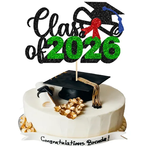 Vista 9 de Gyufise 1 decoración de pastel de graduación azul 2024 de felicitaciones para tartas de graduación 2024, decoración de pastel con purpurina