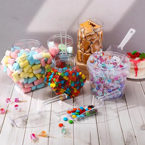 Vista 4 de Hestya 4 cucharadas de plástico transparente multiusos para dulces, bufé, acrílico, cocina, hielo, palomitas de maíz para proteínas en polvo