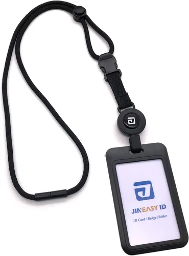 Vista 6 de JINEASY ID Breakaway - Carrete retráctil para tarjetas de identificación con soporte para tarjetas de identificación de plástico duro, color negro