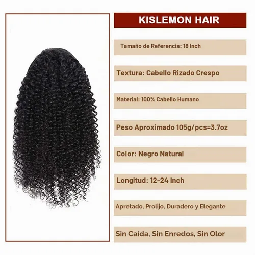 Vista 6 de Extensiones de cabello rizado para cola de caballo, cabello rizado para cola de caballo, extensión de cabello humano virgen brasileño