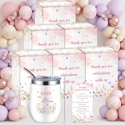 Vista 12 de Hoolerry Juego de 6 tazas para baby shower, vaso de acero inoxidable de 12