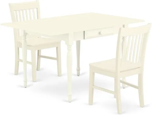Vista 12 de East West Furniture MZNO3-BCH-W Juego de mesa de comedor de 3 piezas para espacios pequeños contiene una mesa de comedor rectangular con gotas y 2