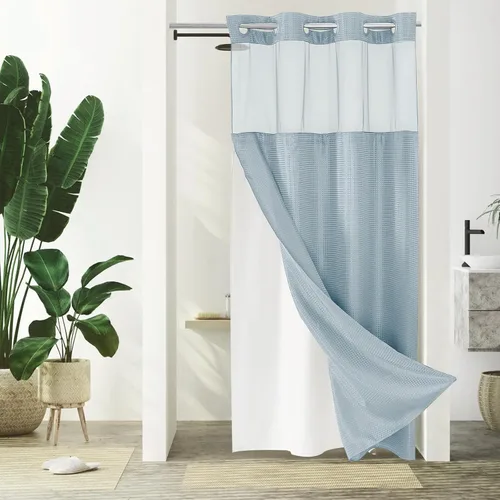 Vista 11 de Gibelle: cortina de ducha pequeña para baño de 36x74, cortina de ducha de punto gofre con juego de forro de tela a presión, no necesita ganchos