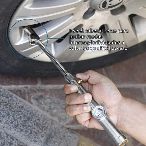 Vista 5 de CZC AUTO - Manómetro para presión de neumáticos, medidor de aire de doble cabezal con pie recto para camiones, medidor de rueda de doble eje preciso