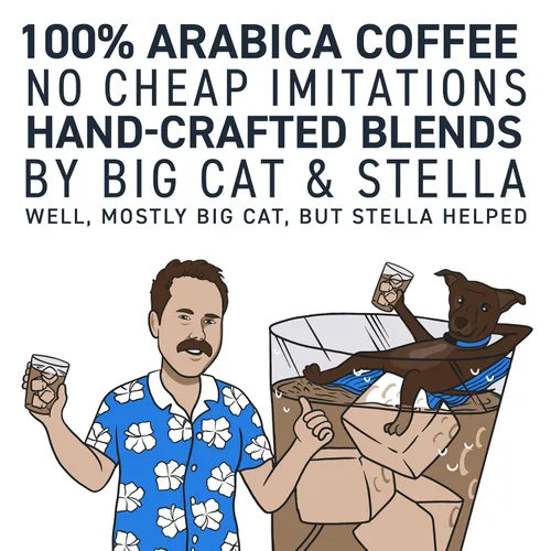Vista 5 de STELLA BLUE Café fresco frío Mezcla de gato grande 100% arábica tostado medio Paquetes de café molido Notas de caramelo avellana y acabado