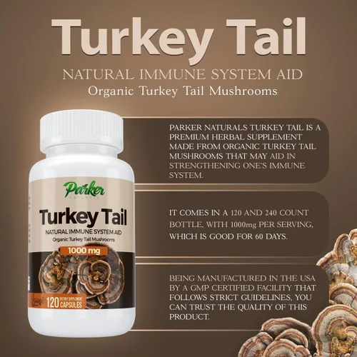 Vista 3 de Parker Naturals Cápsulas de hongos de cola de pavo - Suplemento orgánico de hongos para apoyo a la salud del sistema inmunológico - 1000 mg