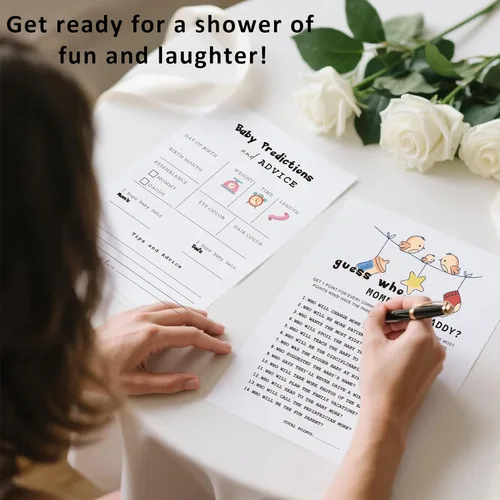 Vista 6 de Juegos de baby shower, 40 piezas de juegos de revelación de género, tarjetas de doble cara, 2 juegos – Predicciones y tarjetas de consejos
