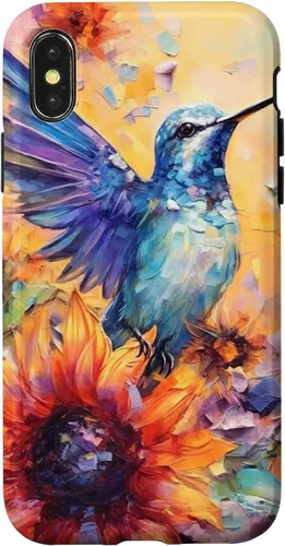 Vista 5 de Colorful Watercolor Sunflower Nature Purple Blue Hummingbird Case for iPhone 17
