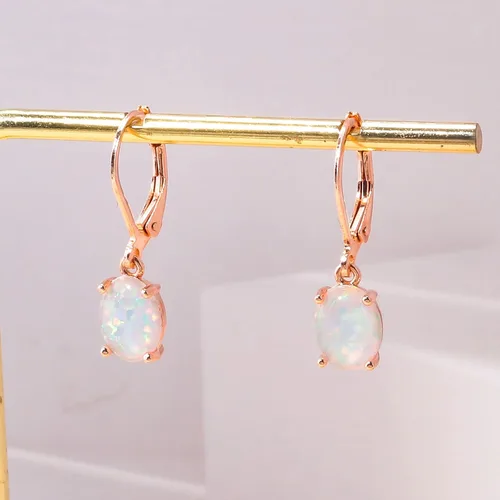 Vista 4 de CiNily Aretes colgantes de ópalo de corte ovalado para mujer, chapados en oro de 14 quilates, ópalo de fuego, chapado en rodio, aretes de gota