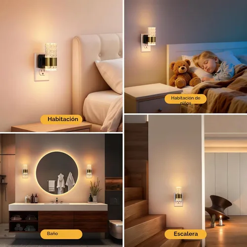 Vista 7 de Luces nocturnas LED regulables de acrílico enchufable, sensor de atardecer a amanecer, paquete de 2 Brillo ajustable de 0-100 lúmenes. Ambiente