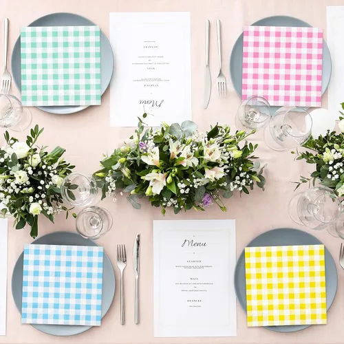 Vista 7 de Whaline 60 servilletas de cóctel de primavera y Pascua, 6 colores pastel, servilletas de papel a cuadros desechables para baby shower, picnic