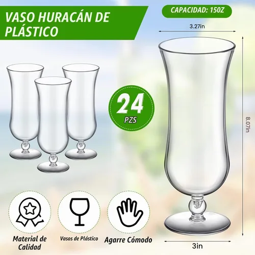 Vista 2 de Lallisa 24 vasos de plástico para huracanes de 15 onzas, resistentes a las roturas, de plástico transparente, de piña colada, vasos de cóctel
