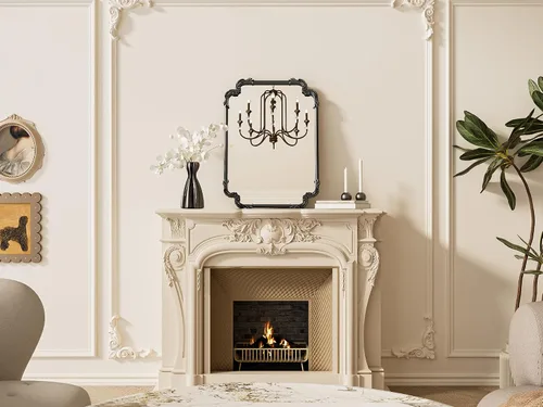 Vista 2 de Espejo rectangular negro barroco vintage para pared, 22 x 30 pulgadas, marco de desplazamiento antiguo, espejo de manto francés para chimenea, baño