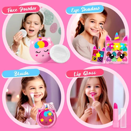 Vista 4 de ULOVEME Umicorn - Kit de maquillaje real para niñas pequeñas, juguete de maquillaje real, no tóxico, lavable, regalo para cumpleaños de niñas de 3