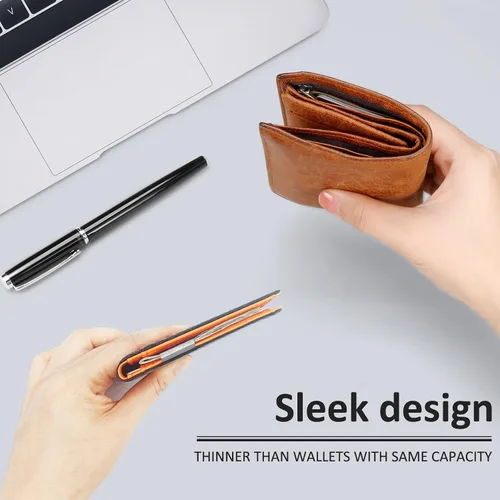 Vista 3 de ZECICO Billetera minimalista para hombre con tarjetero RFID con clip para dinero, elegante bolsillo frontal delgado, billeteras plegables