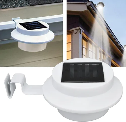 Vista 3 de Luces LED de canalón, 3 luces LED solares para exteriores, impermeables, para jardín, patio, lámpara de pared con soporte para valla, pared