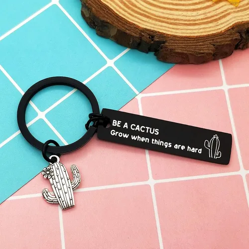 Vista 3 de Llaveros de cactus para mujer BE A CACTUS Grow when things are hard - Llavero inspirador para familiares, amigos, regalos motivacionales, regalos
