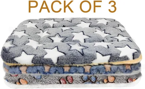 Vista 5 de Linwnil Paquete de 3 alfombrillas ultrasuaves para cama de perros y gatos con bonitos estampados, forro polar reversible, cama gruesa de hámster