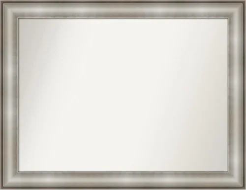 Vista 216 de Amanti Art Espejo de baño plateado para sobre el fregadero, 28 x 37 pulgadas, elegante espejo rectangular de peltre cepillado, marco de madera