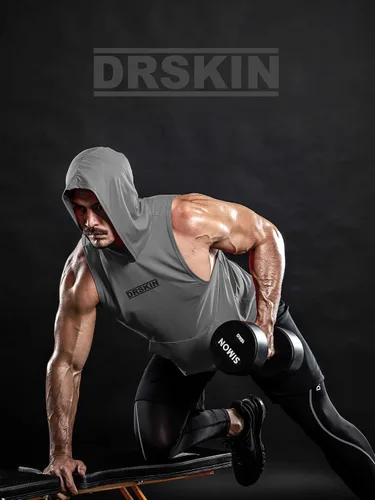 Vista 4 de DRSKIN 1 2 unidades de camisetas sin mangas, sudaderas con capucha para hombre, para culturismo, musculación, entrenamiento en gimnasio