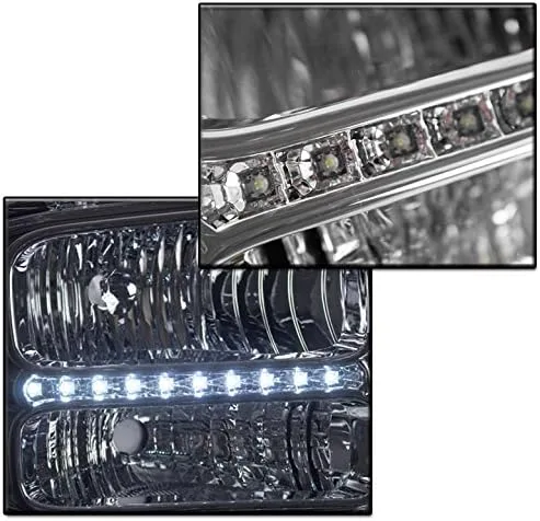 Vista 2 de Faros delanteros de repuesto de barra LED, cromados, compatibles con Ford F-250 F-350 F-450 F-550 Super Duty 2005-2007