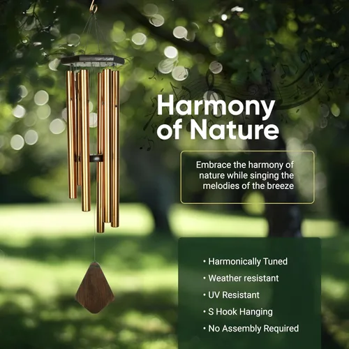 Vista 5 de Nature's Melody Premiere Grande Tunes Campanillas de Viento – Campanillas de Viento para Exteriores con 6 Tubos Afinados en Escala Pentatónica