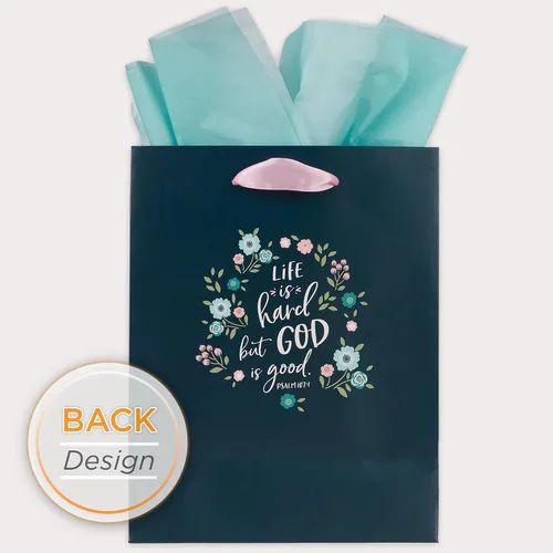 Vista 8 de Christian Art Gifts Juego de bolsa de regalo de retrato y papel de seda para mujer con las Escrituras y etiqueta de regalo, Let's Celebrate - God is