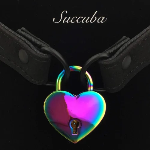 Vista 5 de Succuba Collar de gargantilla con candado, collar de lolita, gato y gatito, terciopelo con cerradura y llave para mujeres y hombres
