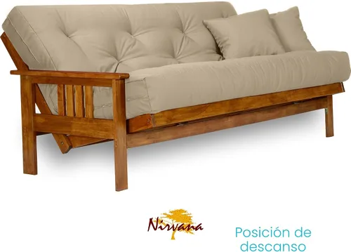 Vista 3 de Stanford juego de futón - Talla Full o Queen, colchón de 8 pulgadas, Madera Noble Funda de sarga caqui