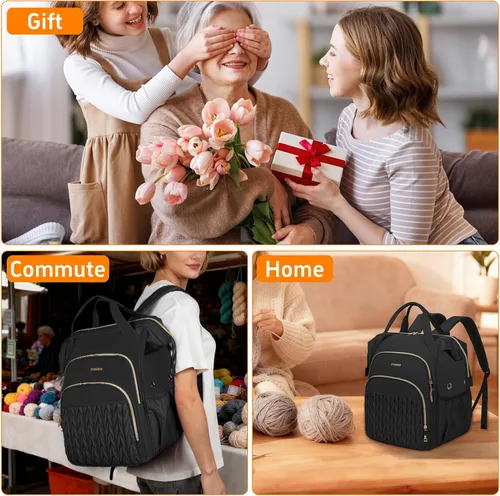 Vista 7 de Mochila para hacer punto, organizador grande de bolsa de ganchillo, organizador de almacenamiento de hilo resistente al agua, soporte de hilo