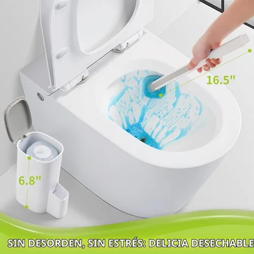 Vista 6 de IVYROLL - Varita limpiadora de taza de inodoro con 14 recambios, juego de cepillo de inodoro desechable con soporte, kit de varita de inicio