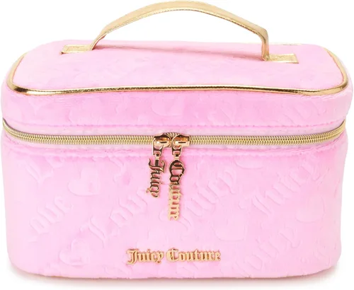 Vista 7 de Juicy Couture Bolsa de Maquillaje Organizador de Cosméticos Esenciales de Viaje Estuche de Tren de Terciopelo Logotipo de Corazón, Azul, Tamaño único