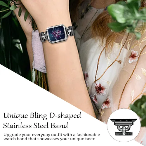 Vista 3 de JOYOZY - Correa magnética compatible con Apple Watch de 38 mm 40 mm 41 mm 42 mm 44 mm 45 mm 46 mm, correa Milanese con brillo de purpurina