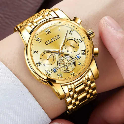 Vista 5 de OLEVS Mens Chronograph Watches with Date Fashion Big Dial Watch for Men Stainless Steel Waterproof Dress Watch Easy Read Quartz Mens Luminous Gift