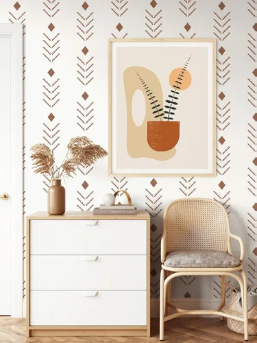 Vista 3 de Ismoon Papel tapiz bohemio para despegar y pegar, de 16.1 x 78.7 pulgadas, moderno papel de contacto geométrico beige/rojo oxidado, papel de pared